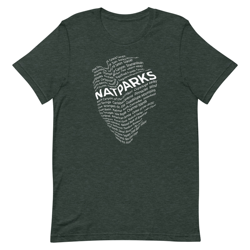 NPS Spear Parks Unisex Tee filled with park names