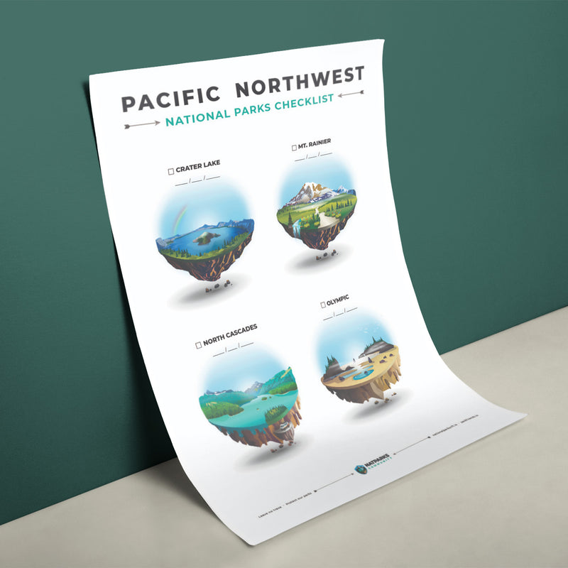 Pacific North West PNW National Parks Checklist 11"x17" Poster
