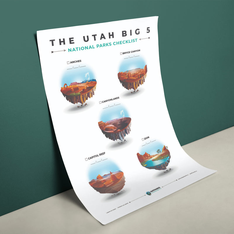 Utah Big 5 National Parks Checklist 11"x17" Poster